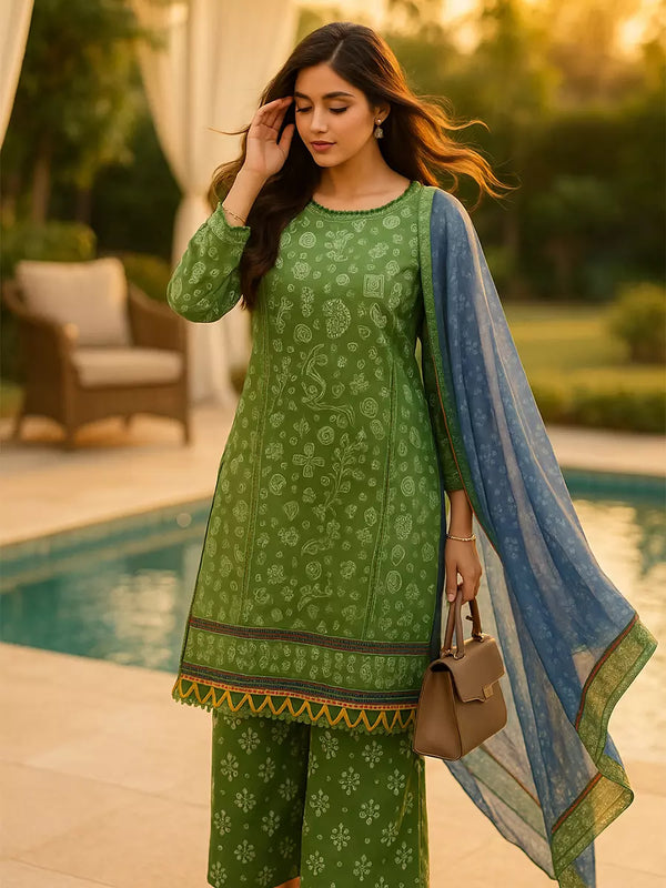 3PC Unstitched Printed Lawn Silk Suit (SUNS7ASI166)