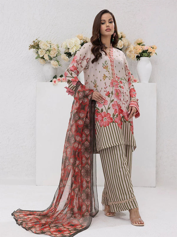 3PC Unstitched Printed Lawn Silk Suit (ASI077)