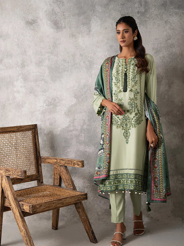 3PC UNSTITCHED EMBROIDERED LUXURY COTTEL SUIT