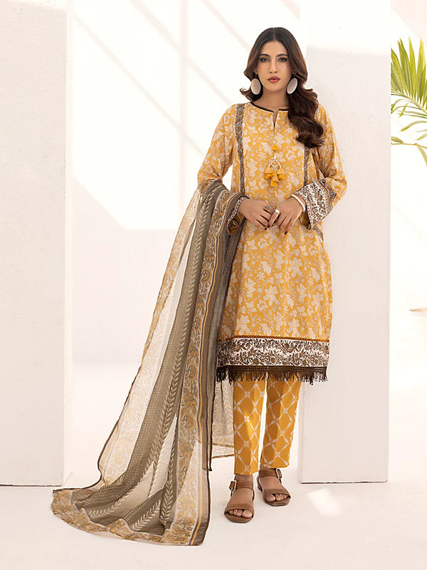 3PC Unstitched Printed Lawn Silk Suit (ASI090)