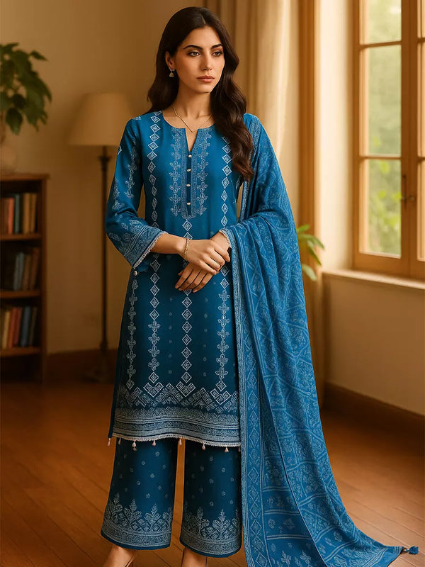 3PC Unstitched Printed Lawn Silk Suit (SUNS7ASI163)