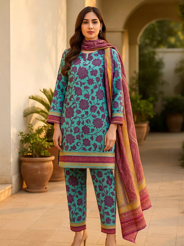 3PC Unstitched Printed Lawn Silk Suit (SUNS7ASI162)