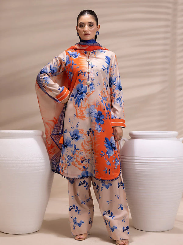 3PC Unstitched Printed Lawn Silk Suit (ASI160)