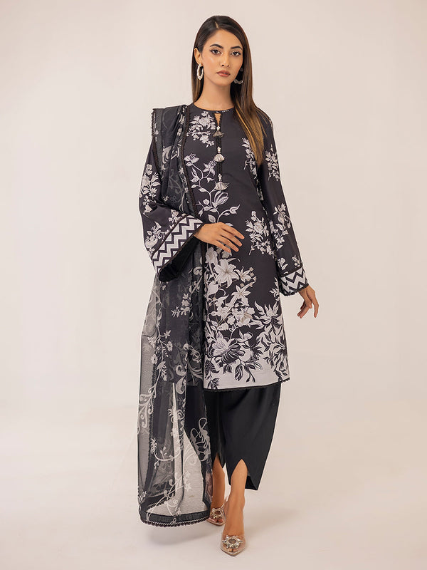 MONOCHROME DIGITAL PRINTED LAWN SILK SUIT