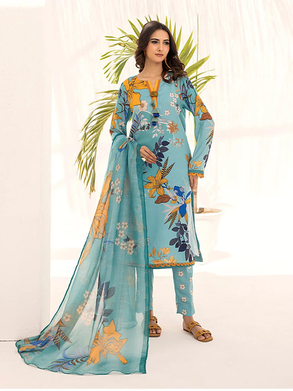3PC Unstitched Printed Lawn Silk Suit (ASI095)