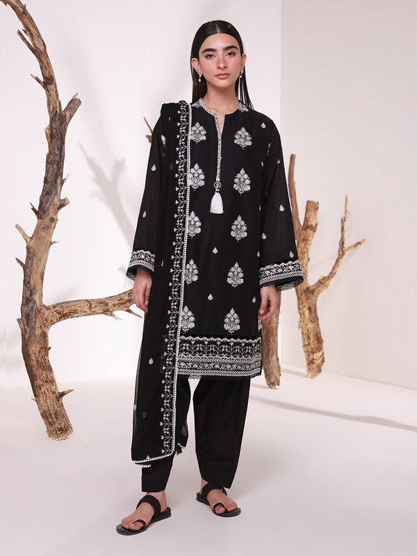 3PC MONOCHROME EMBROIDERED LAWN SUIT