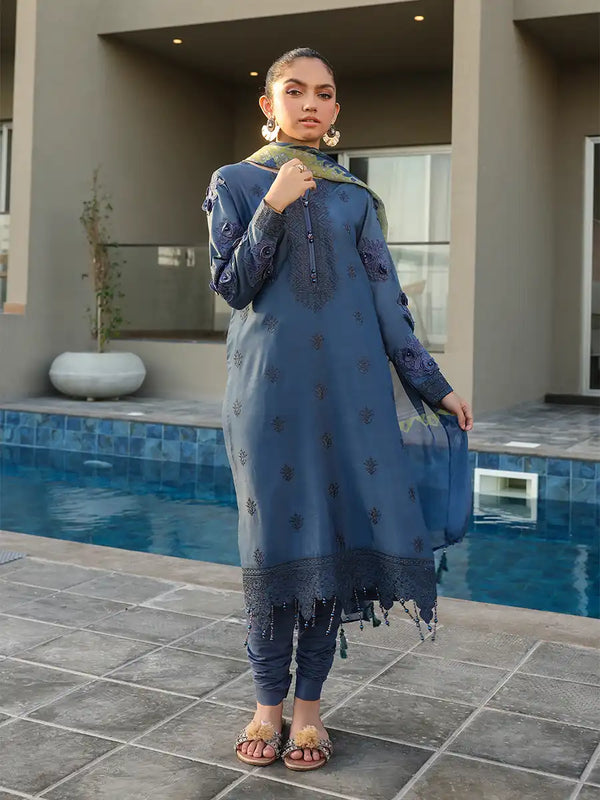 3PC Unstitched Embroidered Lawn Suit (ALM058)