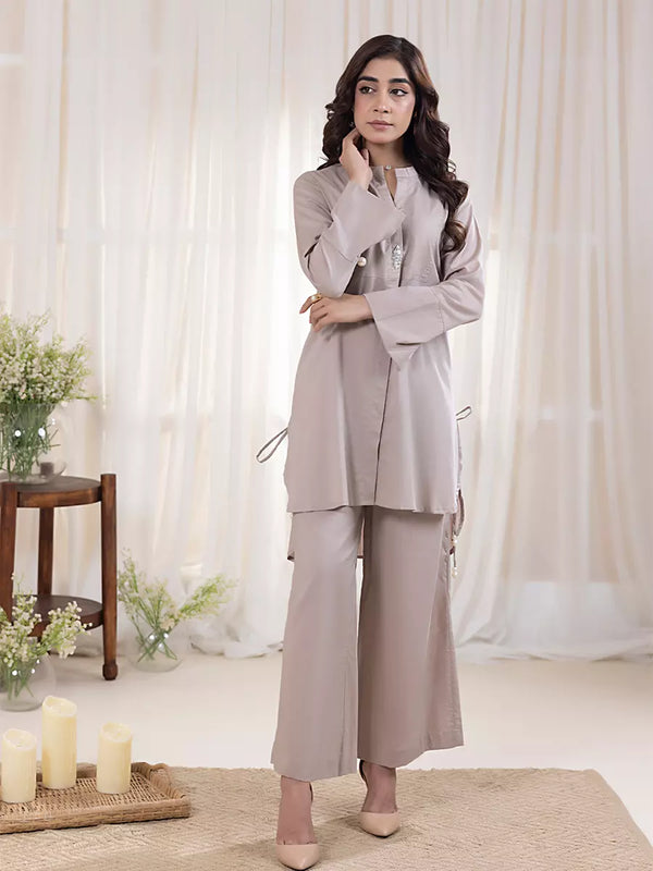 2PC Stitched Plain Dobby Dress