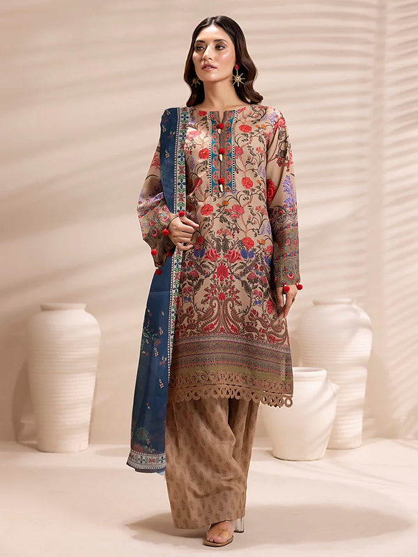3PC Unstitched Printed Lawn Silk Suit (ASI155)