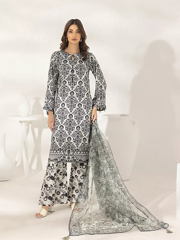 3PC Unstitched Printed Lawn Silk Suit (ASI285)