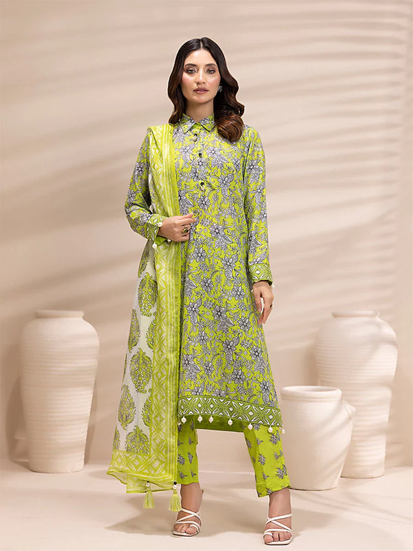 3PC Unstitched Printed Lawn Silk Suit (ASI153)