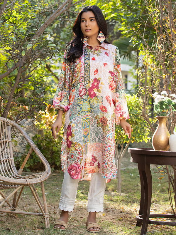 1pc - Stitched Basic Printed Cotton Silk Shirt