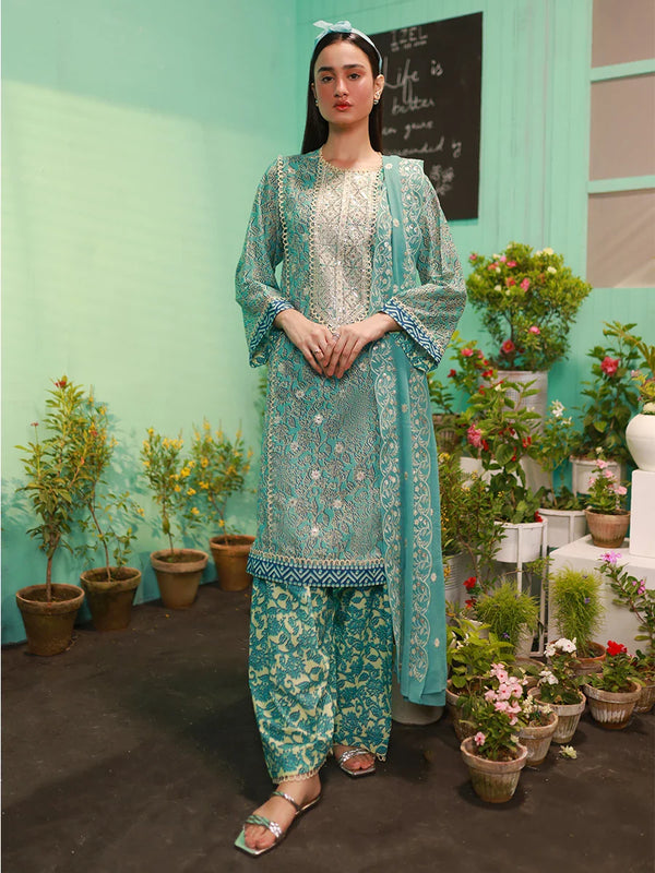 SKY BLOOM 3PC LAWN EMBROIDERED SUIT