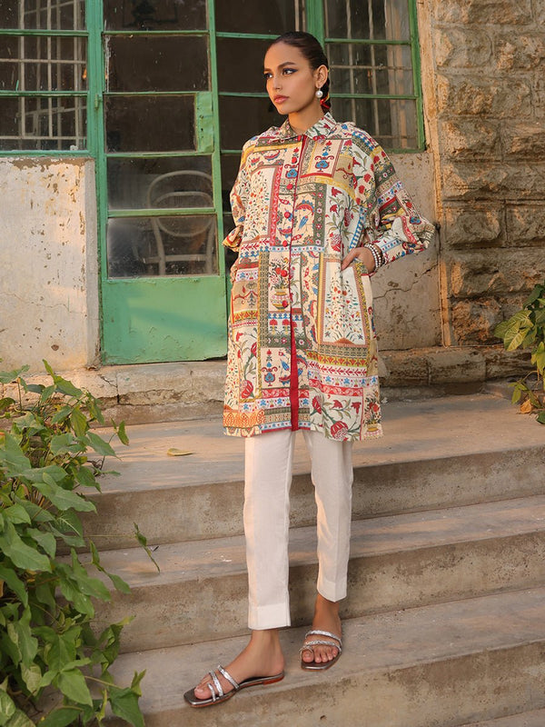 Stitched Printed Lawn Shirt with Embroidered Front & Lawn Jacquard Dupatta I Festive Poshmal 3pc (WK-308A) - SalitexOnline