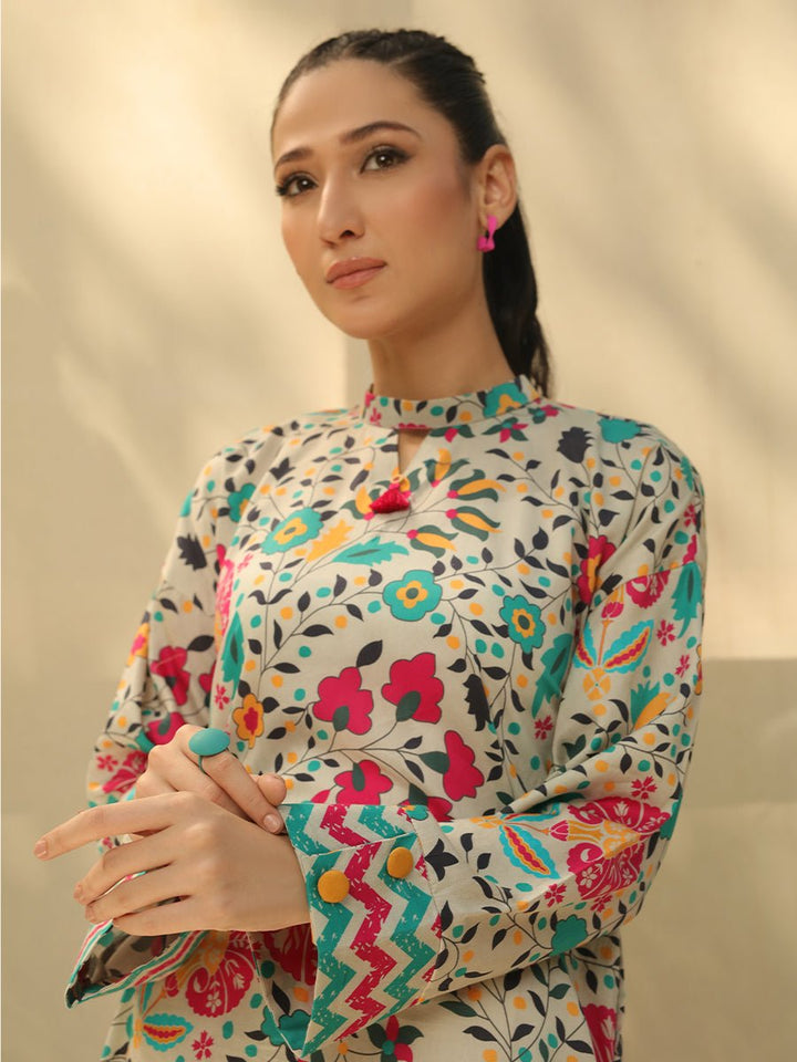 Stitched Faustina Lawn 3pc With Embroidered Front , Embroidered Duppatta & Trouser Bunches (WK-290A) - SalitexOnline
