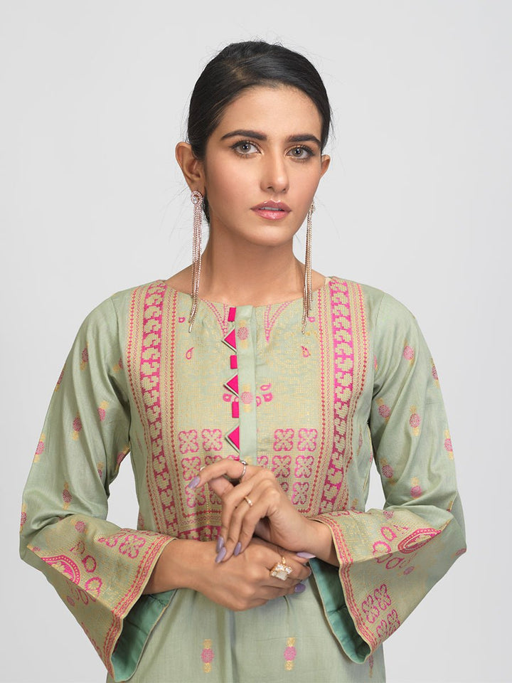 Jade-Stitched 2pc Embroidered Chiffon Stitched Shirt With Dyed Raw Silk Stitched Trouser- (PR-00024) - SalitexOnline