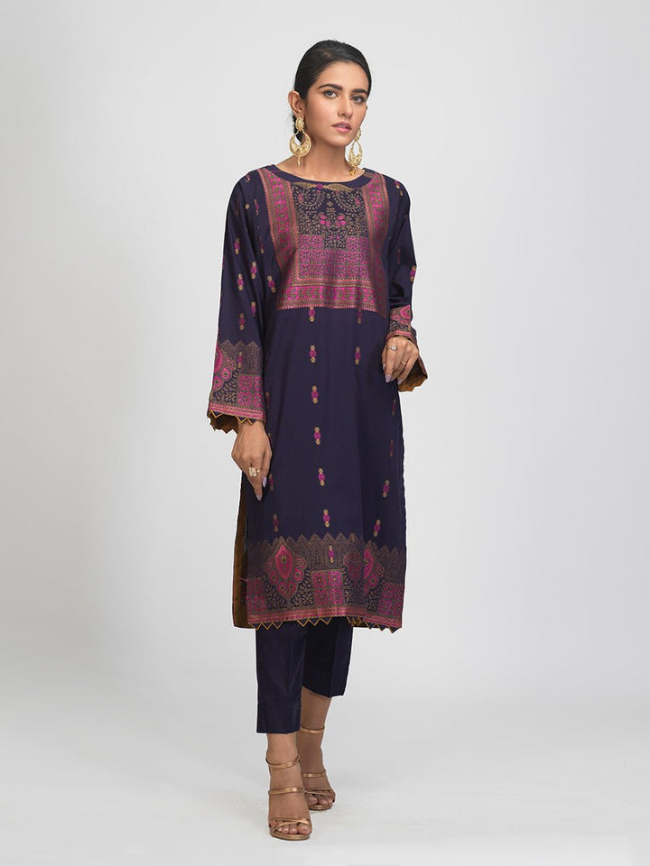 3pc Jacquard Embroidered Shirt With Khaddi Dupatta and cambric Trouser- (WK-00640) - SalitexOnline