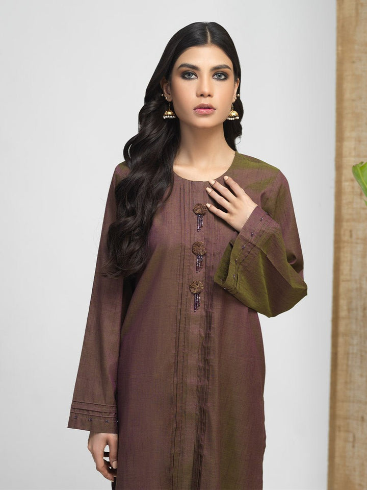 Stitched 3pc Embroidered Lawn Jacquard Shirt with Lawn Jacquard Dupatta (WK-488) - SalitexOnline