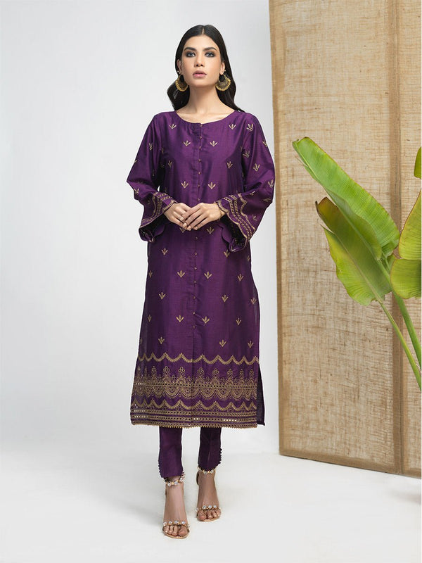 Stitched 3pc Embroidered Lawn Jacquard Shirt with Lawn Jacquard Dupatta (WK-487) - SalitexOnline