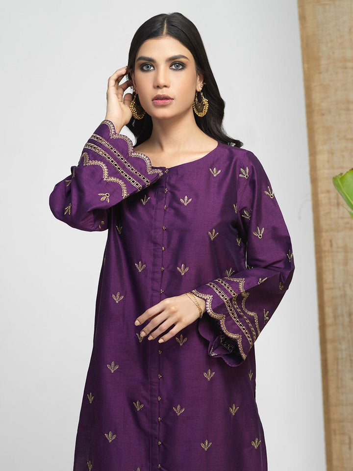 Stitched 3pc Embroidered Lawn Jacquard Shirt with Lawn Jacquard Dupatta (WK-487) - SalitexOnline