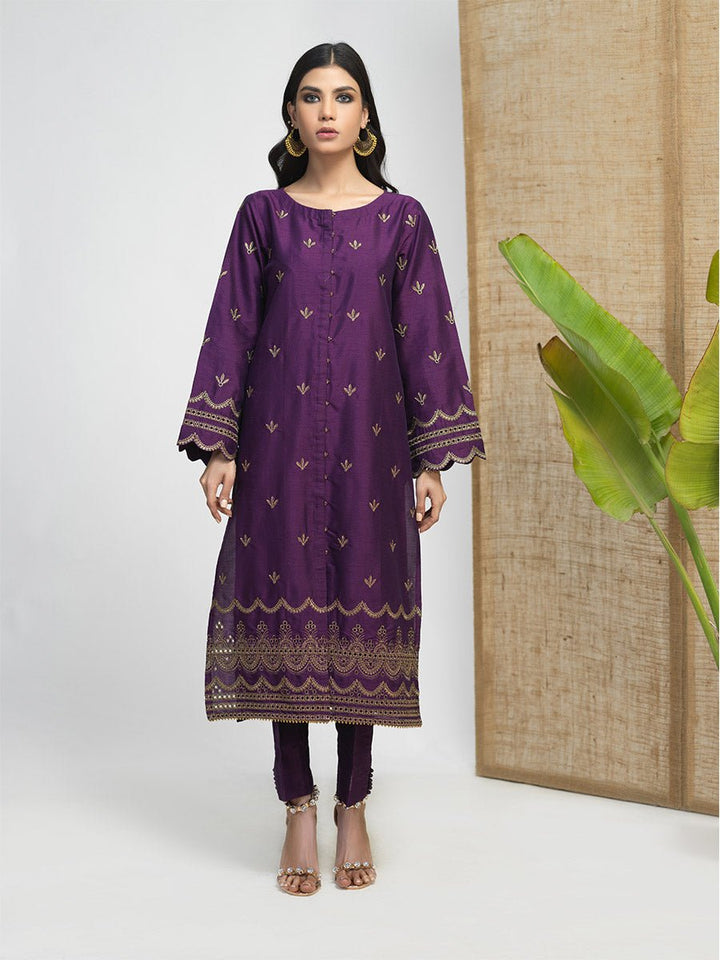 Stitched 3pc Embroidered Lawn Jacquard Shirt with Lawn Jacquard Dupatta (WK-487) - SalitexOnline