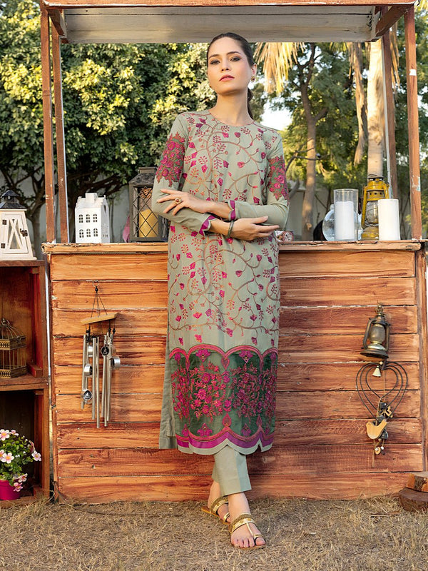 2pc Unstitched - Embroidered Lawn Suit (RE-00018) - SalitexOnline