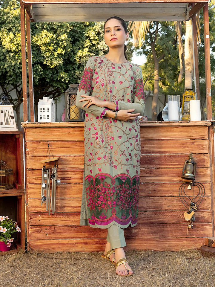 2pc Unstitched - Embroidered Lawn Suit (RE-00018) - SalitexOnline