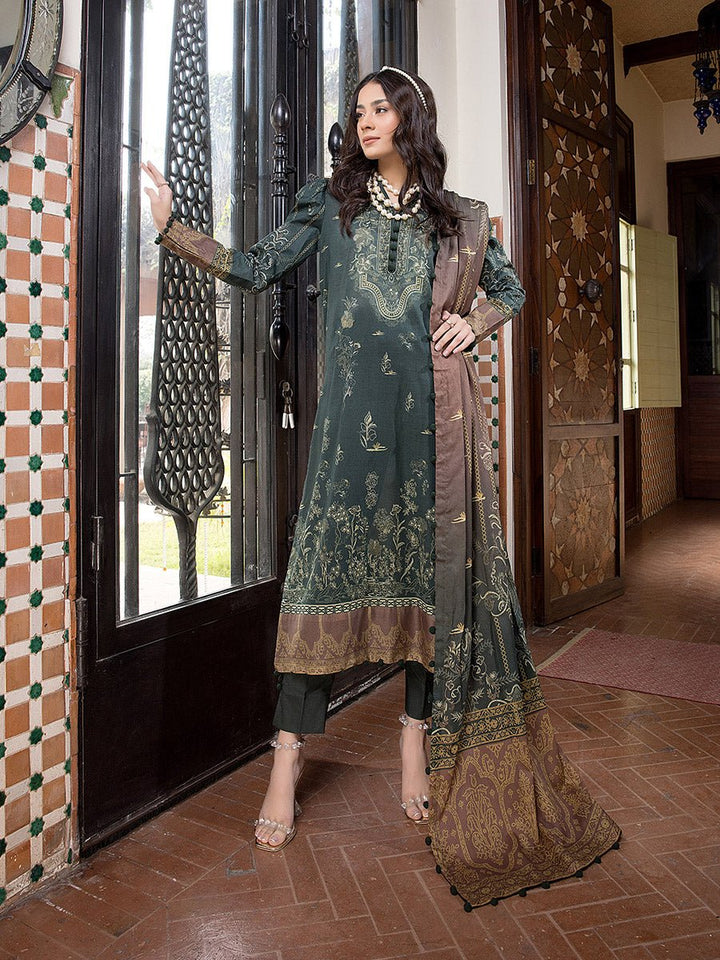 3pc Unstitched - Digital Printed Lawn Shirt & Dupatta with Dyed Cambric Trouser - Sana Sara (SS-00013UT) - SalitexOnline