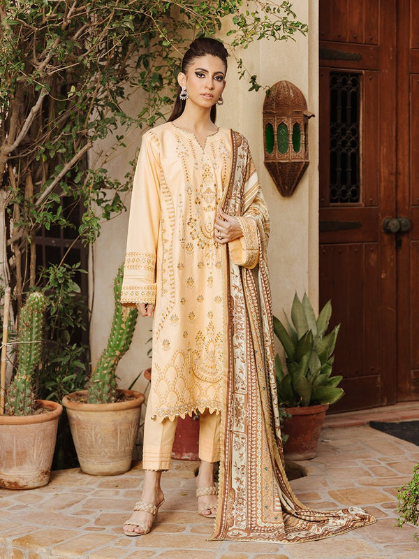 3pc Unstitched Winter Embroidered Suit With Shawl Peach Leather (PLEMB-01UT) - SalitexOnline