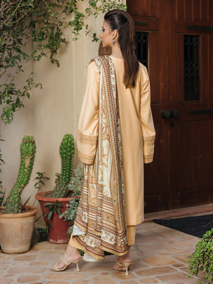 3pc Unstitched Winter Embroidered Suit With Shawl Peach Leather (PLEMB-01UT) - SalitexOnline