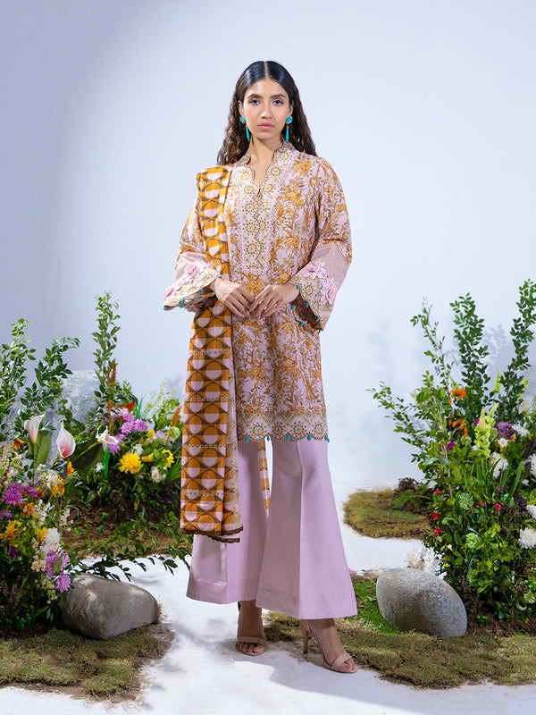 3pc Unstitched - Printed Lawn Silk (SI8)