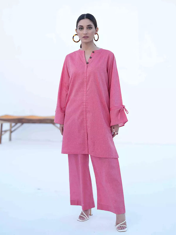 2PC Stitched Plain Yarn Dyed Dress