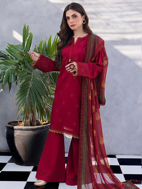 3pc- Unstitched Dyed Embroidered Lawn Suit
