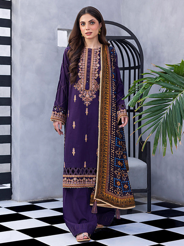 3pc- Unstitched Dyed Embroidered Lawn Suit