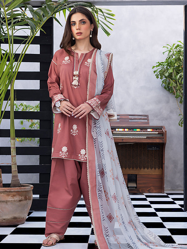 3pc- Unstitched Dyed Embroidered Lawn Suit