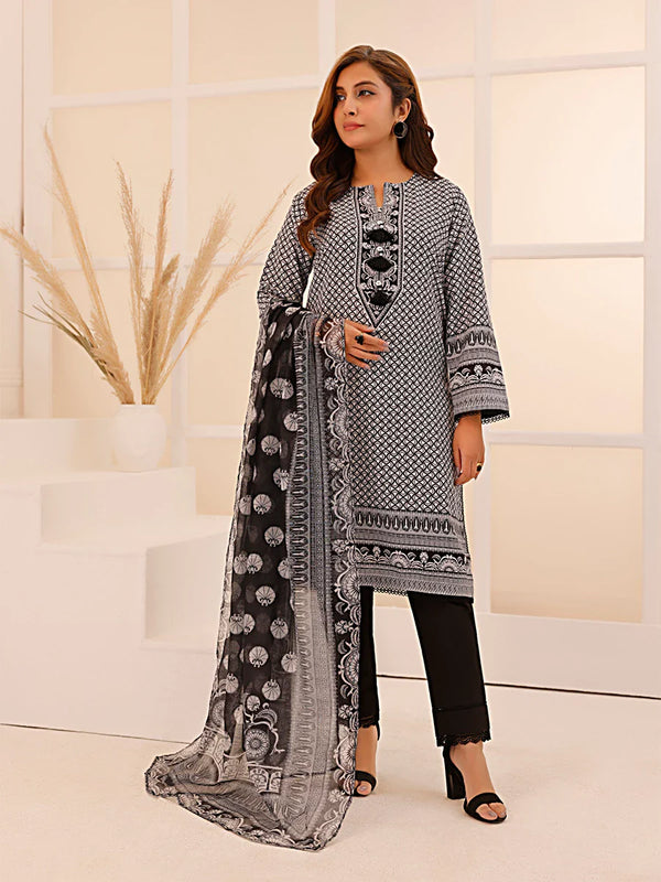 3PC Stitched Printed Lawn Silk Dress