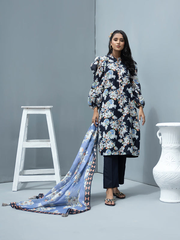 2Pc Printed Cambric Slub Shirt & Lawn Printed Slub Dupatta