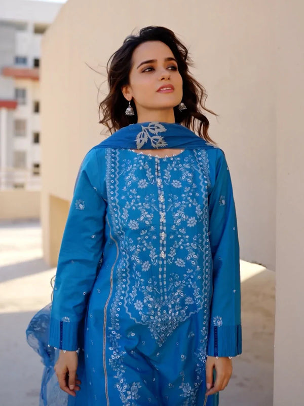 3PC Unstitched Embroidered Lawn Suit (P099)