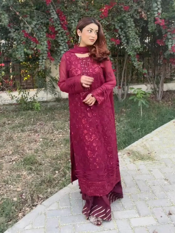 3PC Unstitched Chiffon Embroidered Suit (CH026)