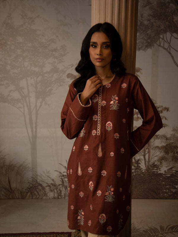 1Pc Solid Embroidered Stitched Shirt