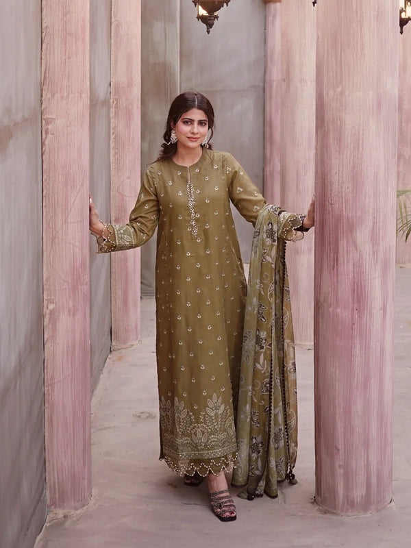 3PC Unstitched Embroidered Luxury Suit (P111)