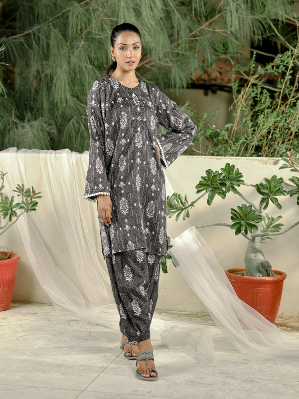 2pc - Basic Printed | B&W Stitched Suit