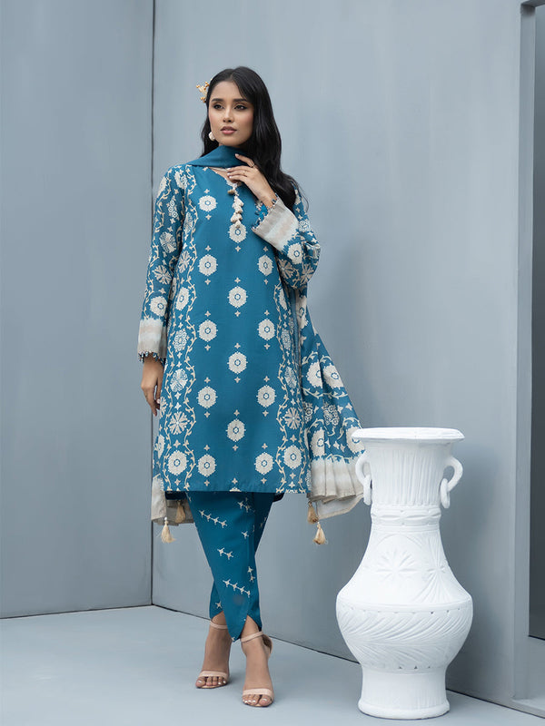 3Pc Unstitched Printed Cambric Slub Shirt  & Lawn Printed Slub Dupatta with Cambric Printed Trouser