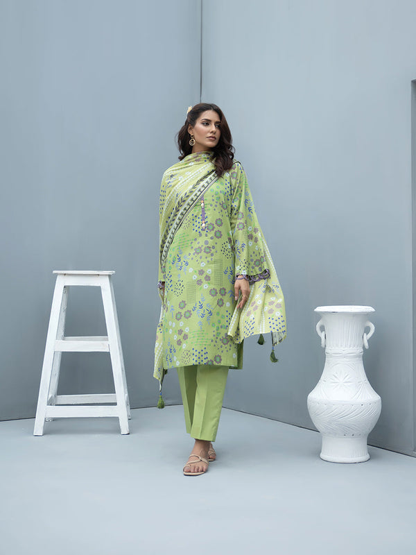 2Pc Printed Cambric Slub Shirt & Lawn Printed Slub Dupatta