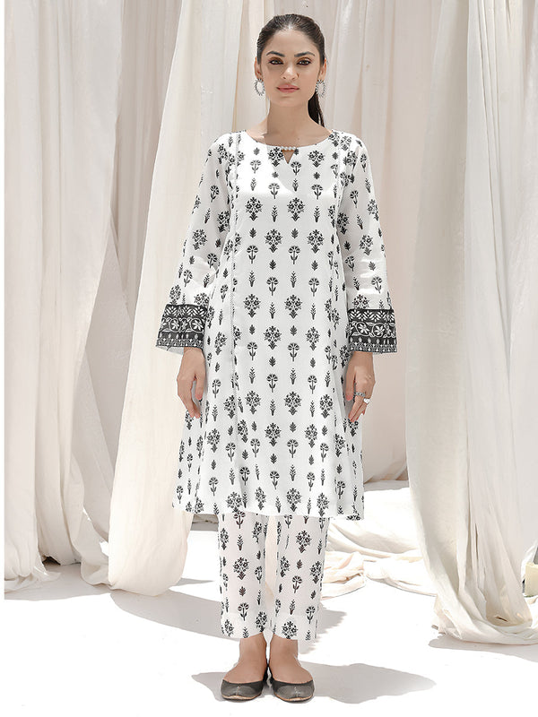 2pc -Unstitched Lawn Printed Shirt With Printed Cambric Trouser