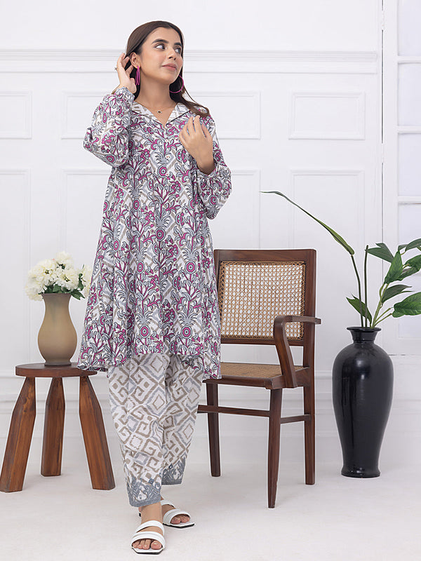 2pc - Stitched Floral Printed Cambric Suit