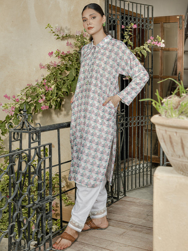 1PC - Stitched Basic Printed Lawn Silk Shirt