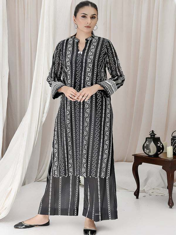 2pc -Unstitched Lawn Printed Shirt With Printed Cambric Trouser
