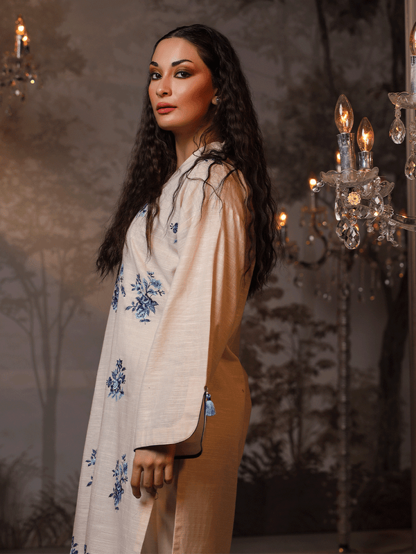 1Pc Solid Embroidered Stitched Shirt