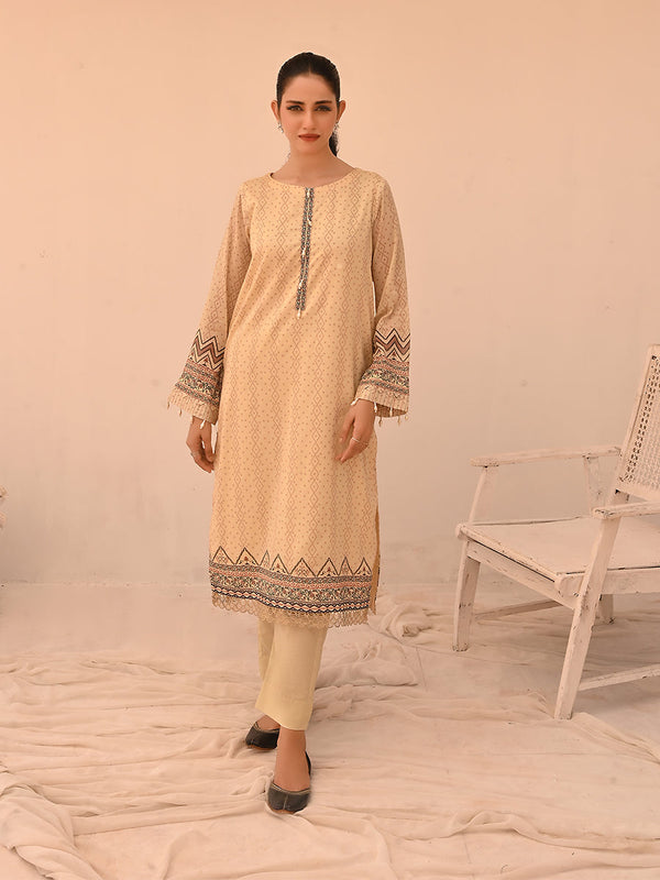 2pc Unstitched - Printed Lawn Shirt with Dyed Cambric Trouser